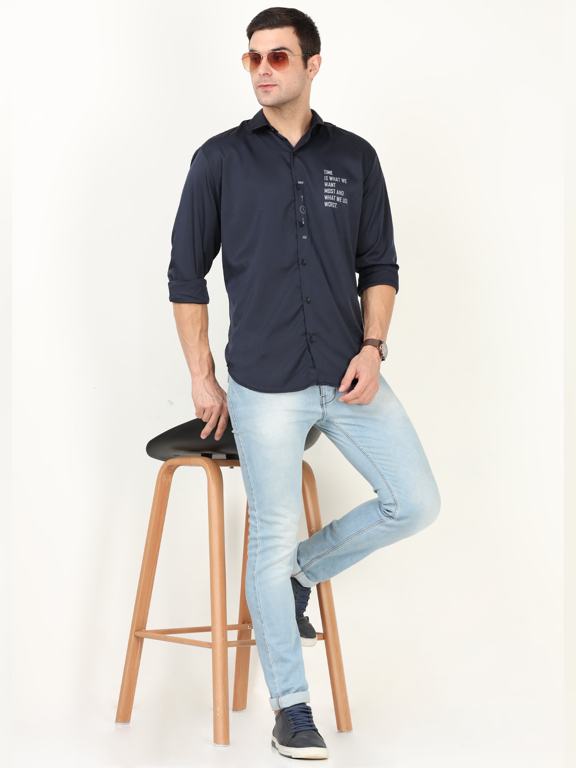 Onfire Designer Navy Blue Shirt