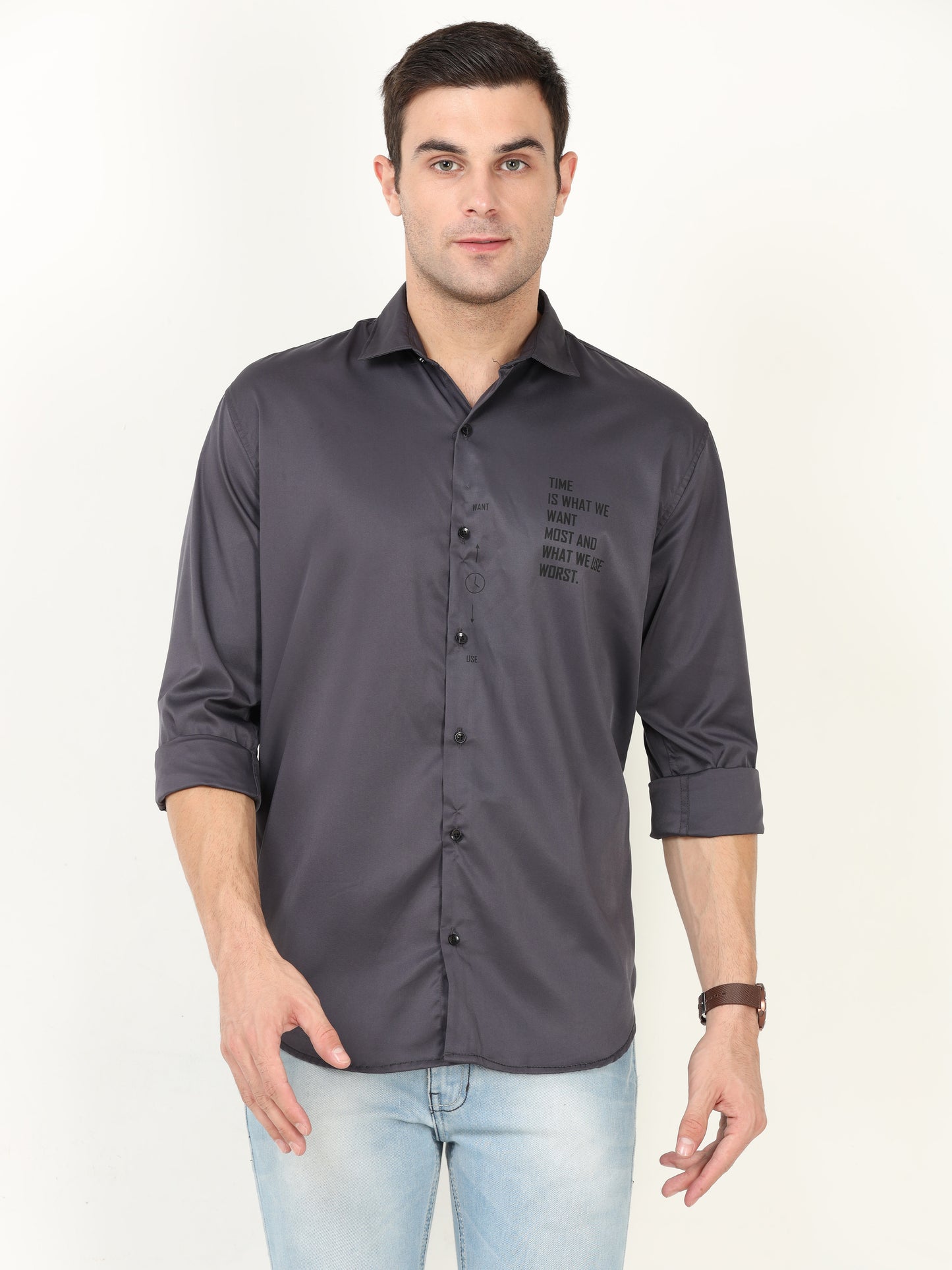 Onfire Designer Metallic Grey Shirt