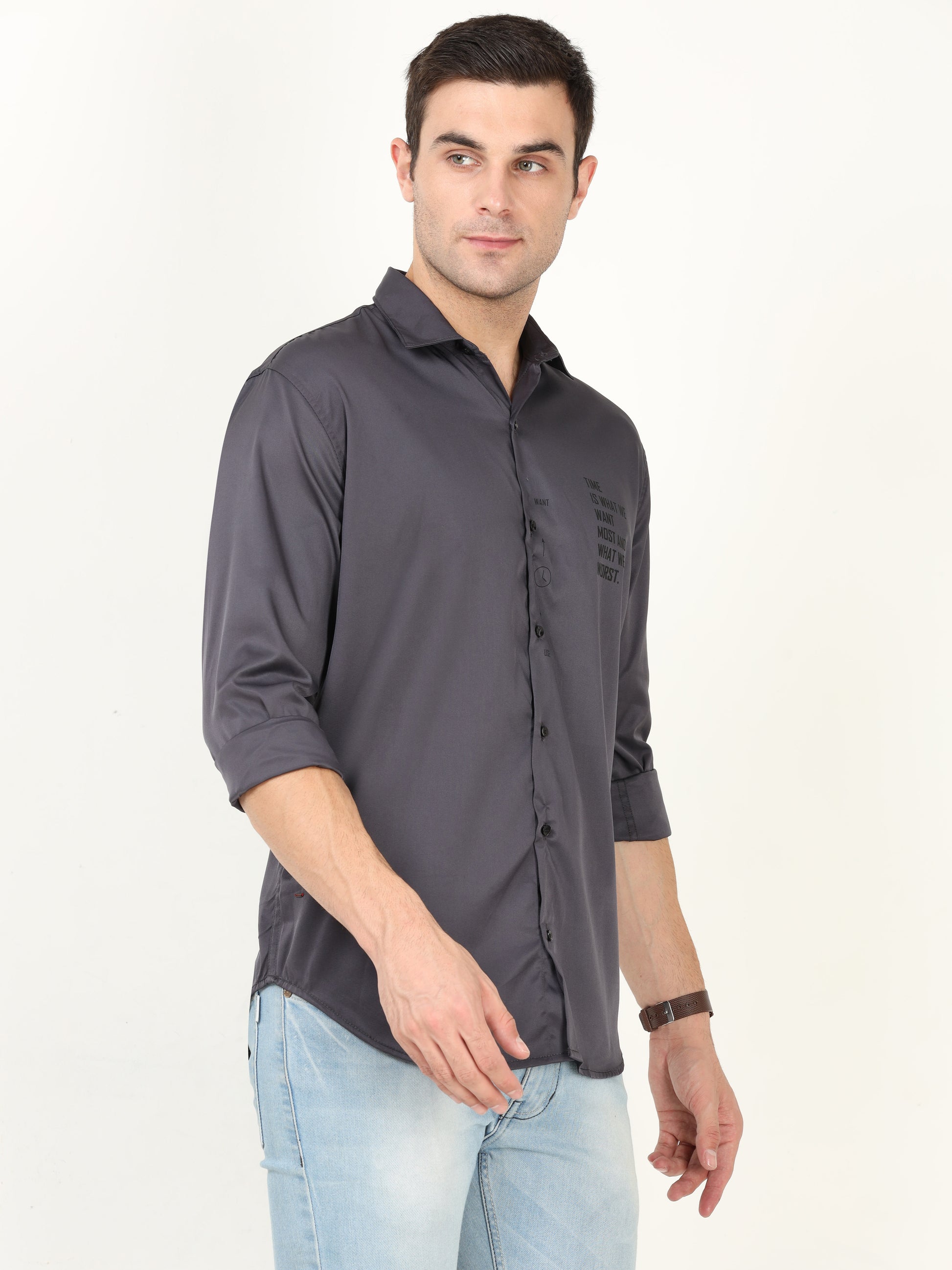 Onfire Designer Metallic Grey Shirt