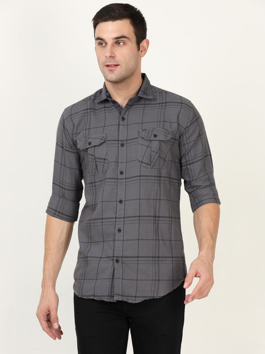 Onfire Checks Grey Cargo Shirt