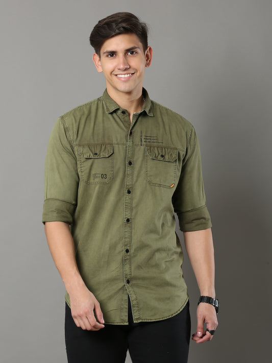 Onfire Sulphur Cargo Mehandi Green Shirt