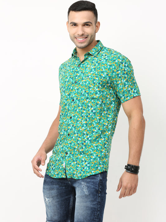 Onfire Floral Parrot Green Shirt