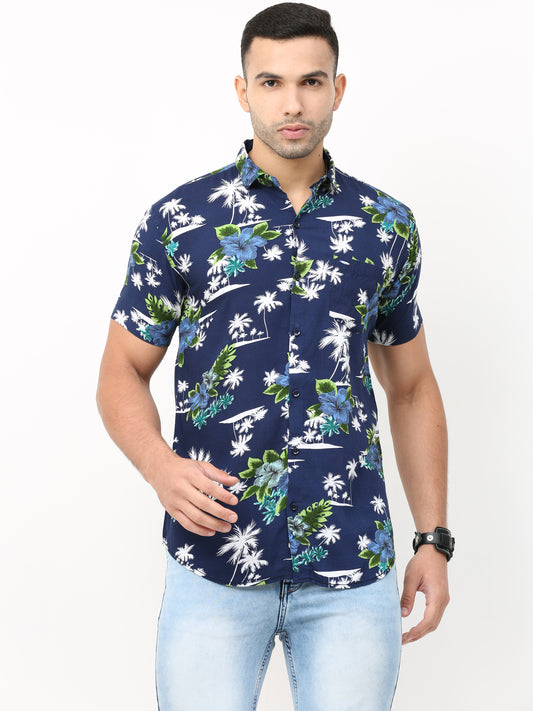 Onfire Floral Navy Blue Shirt