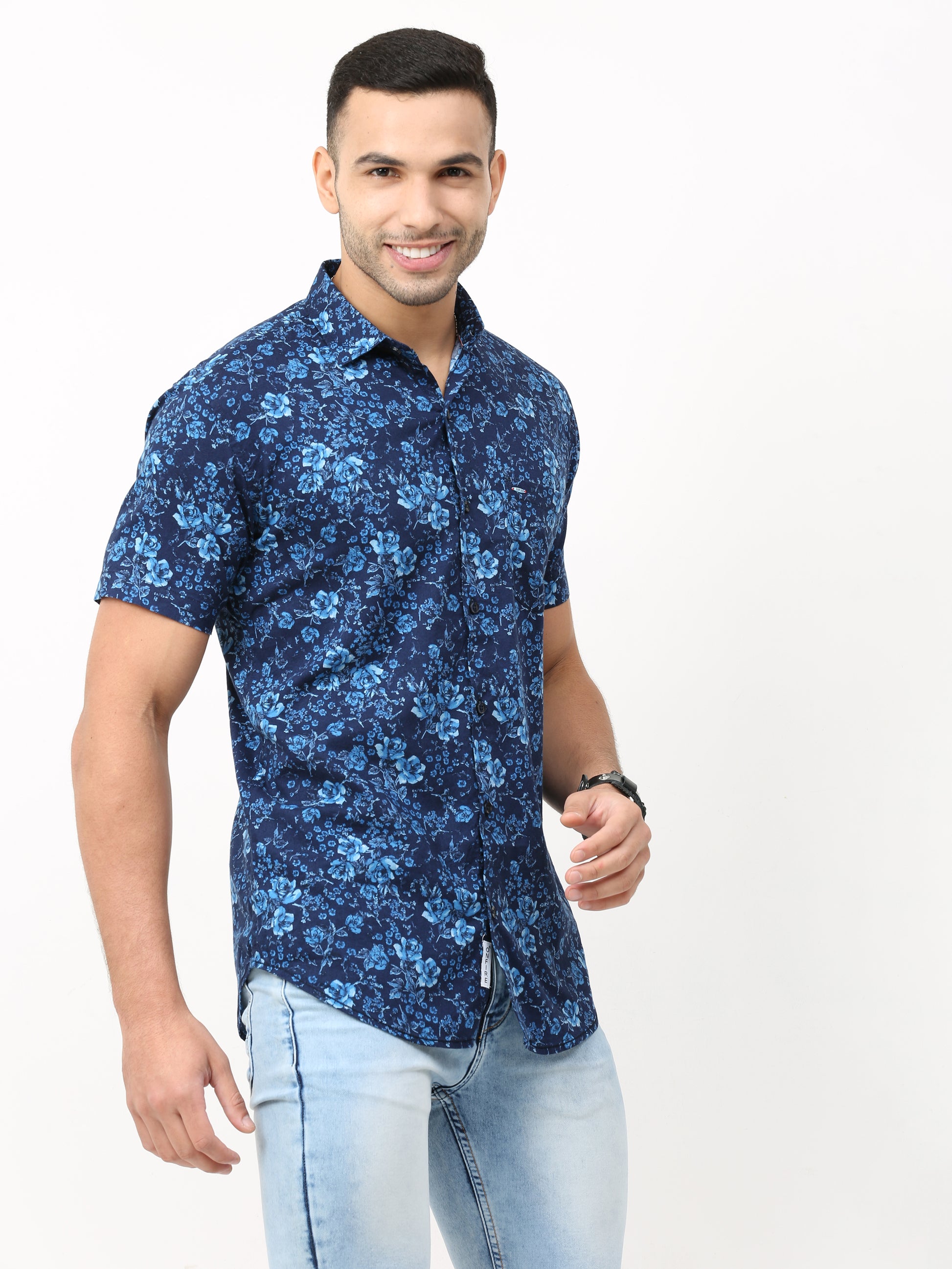 Onfire Floral Blue Shirt