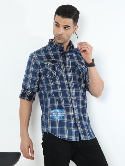 Onfire Oia Denim Checks Cargo Shirt