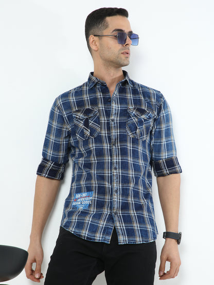 Onfire Oia Denim Checks Cargo Shirt