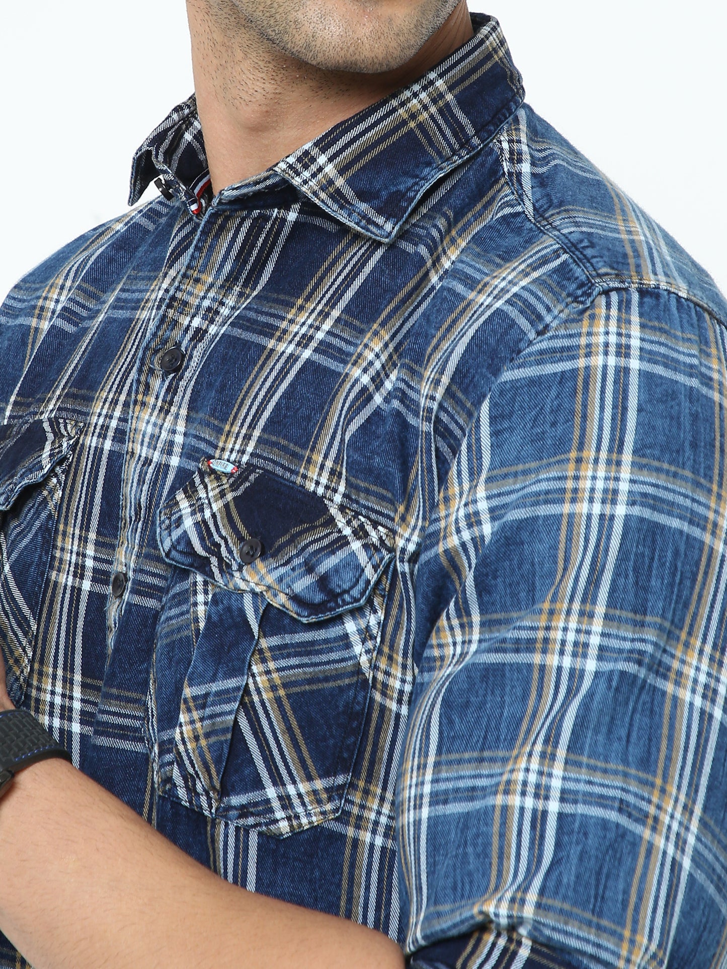 Onfire Oia Denim Checks Cargo Shirt