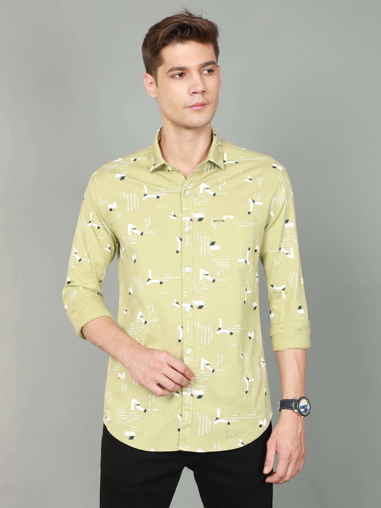 Onfire Printed Light Green Shirt - A2106A