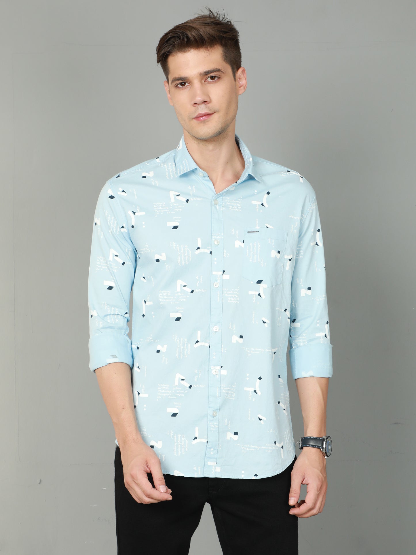 Onfire Printed Sky Blue Shirt - A2106A