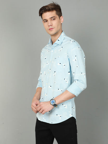 Onfire Printed Sky Blue Shirt - A2106A