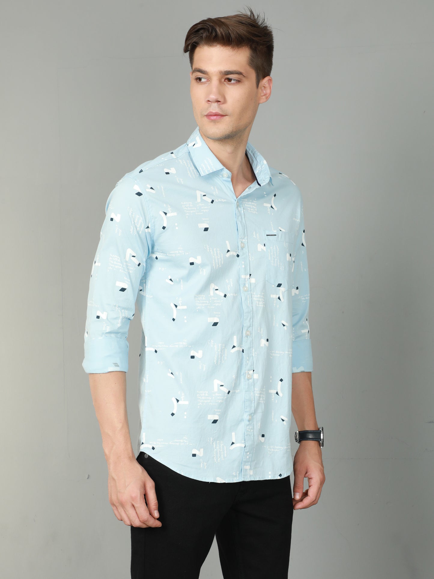 Onfire Printed Sky Blue Shirt - A2106A