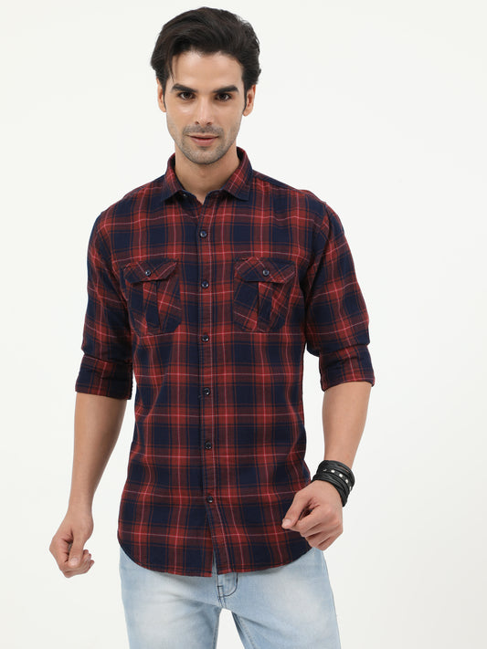 Onfire Checks Cargo Shirt Rust