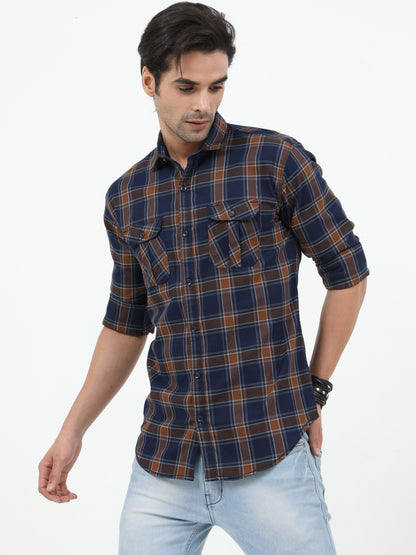 Onfire Checks Cargo Shirt - Brown