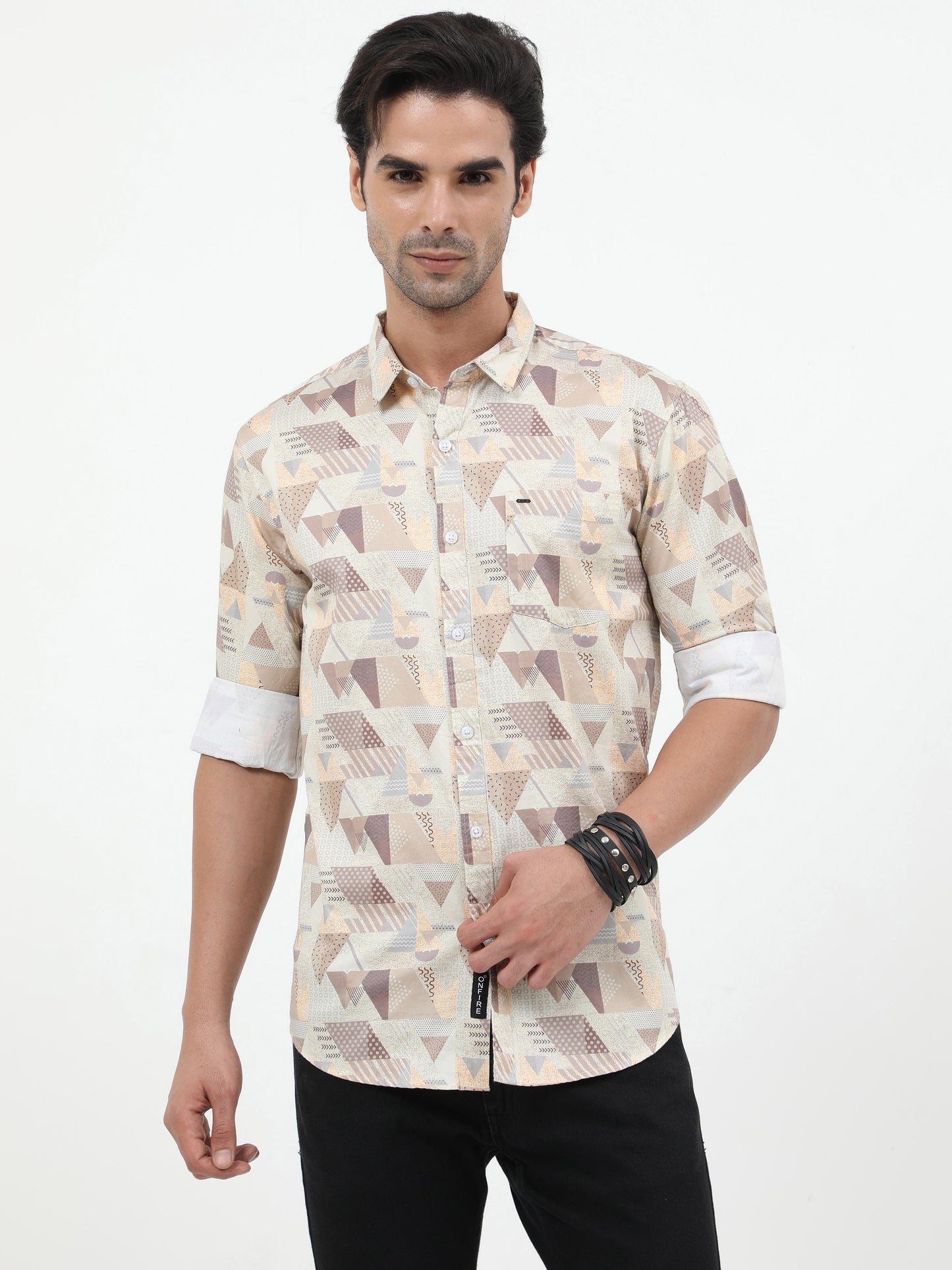 Onfire Abstract Digital Print Shirt - Light Brown