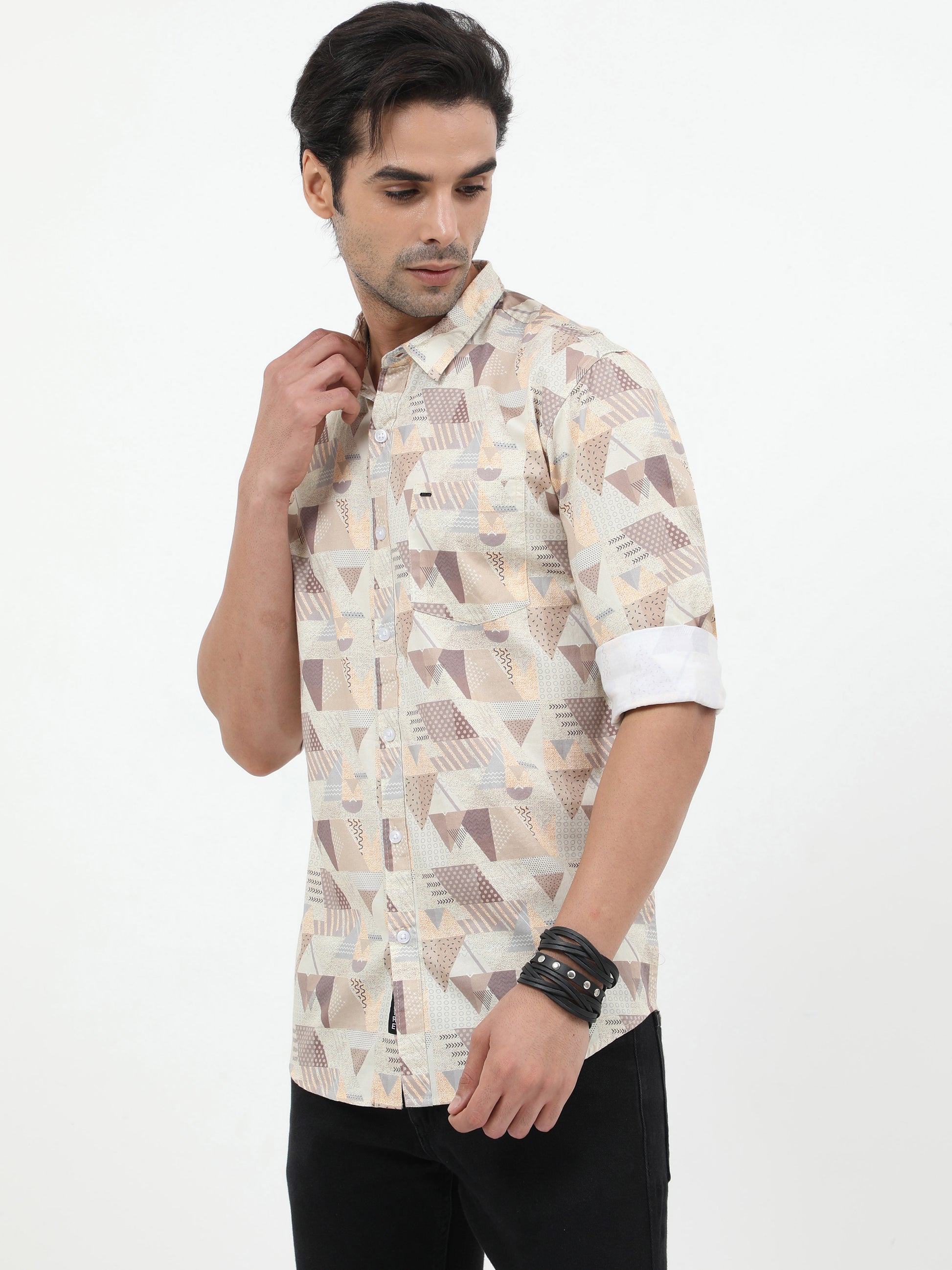 Onfire Abstract Digital Print Shirt - Light Brown