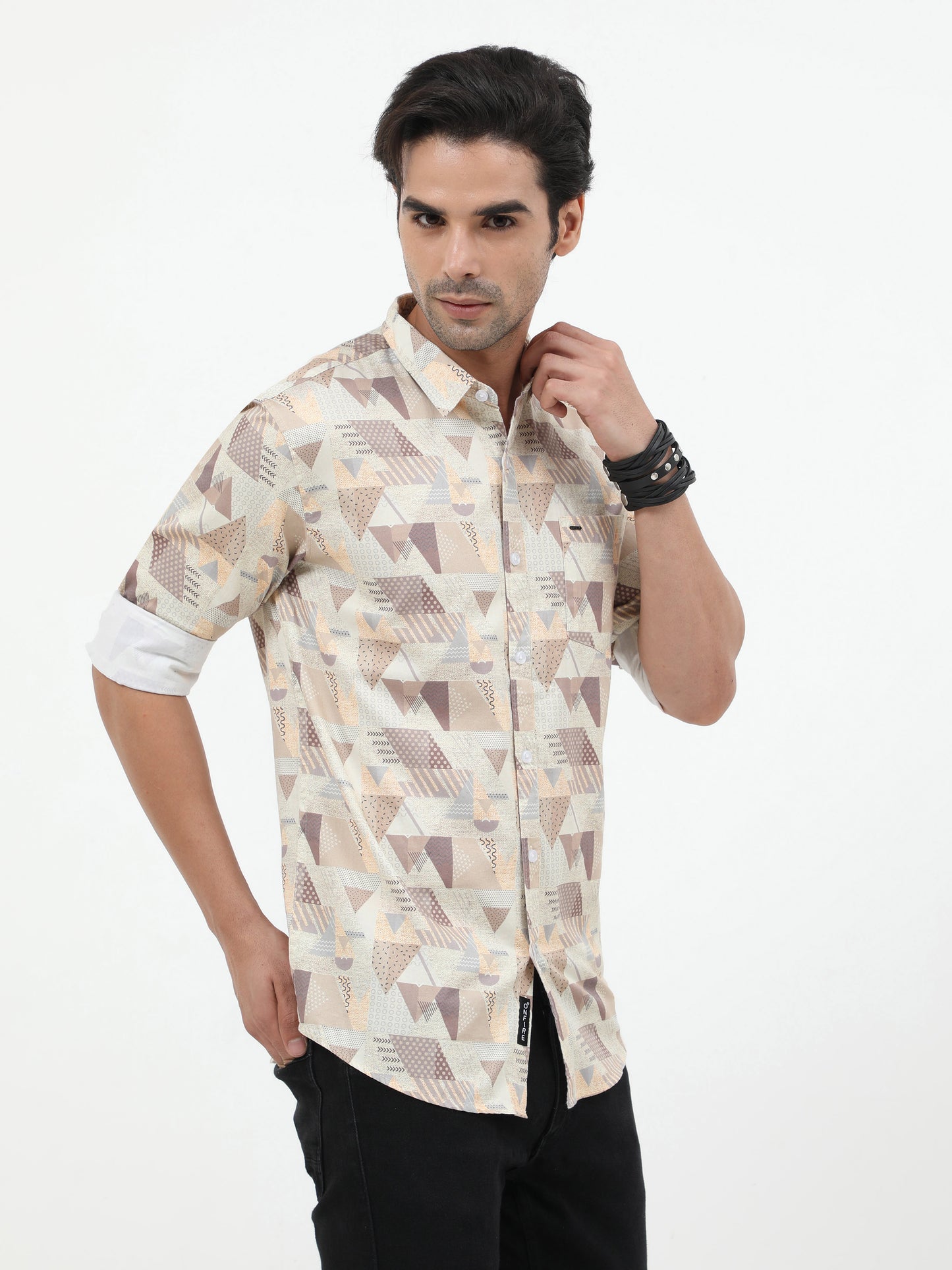 Onfire Abstract Digital Print Shirt - Light Brown