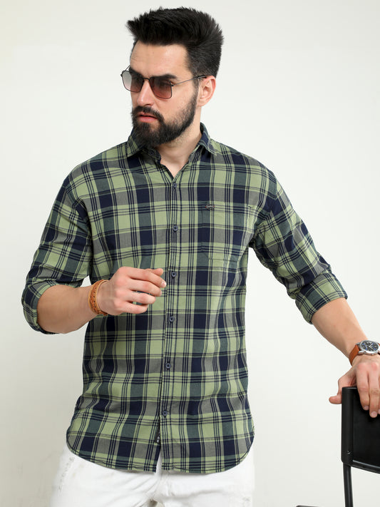 Onfire twill lycra checks shirt green