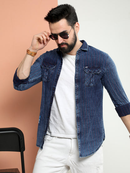 Onfire Denim Stripe Cargo Shirt white/Blue