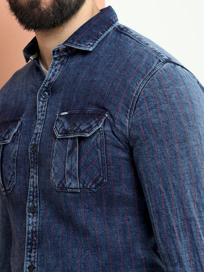 Onfire Denim Stripe Cargo Shirt white/Blue