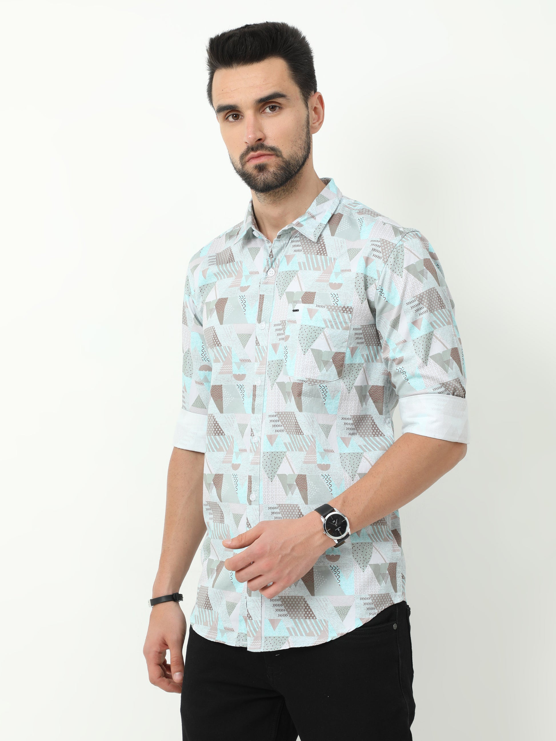 Onfire Abstract Digital Print Shirt - Light Blue