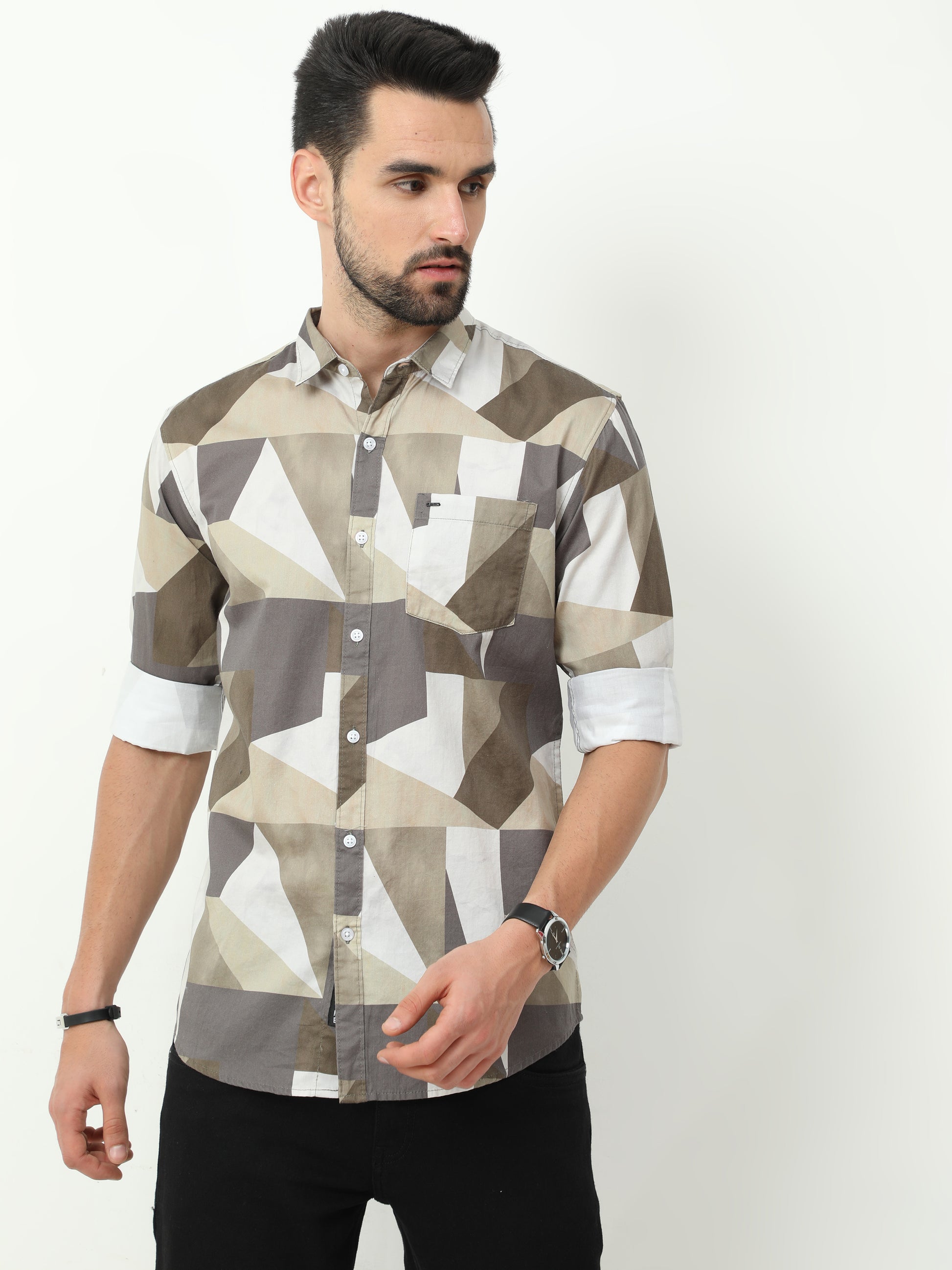 Onfire Digital Print Brown Shirt