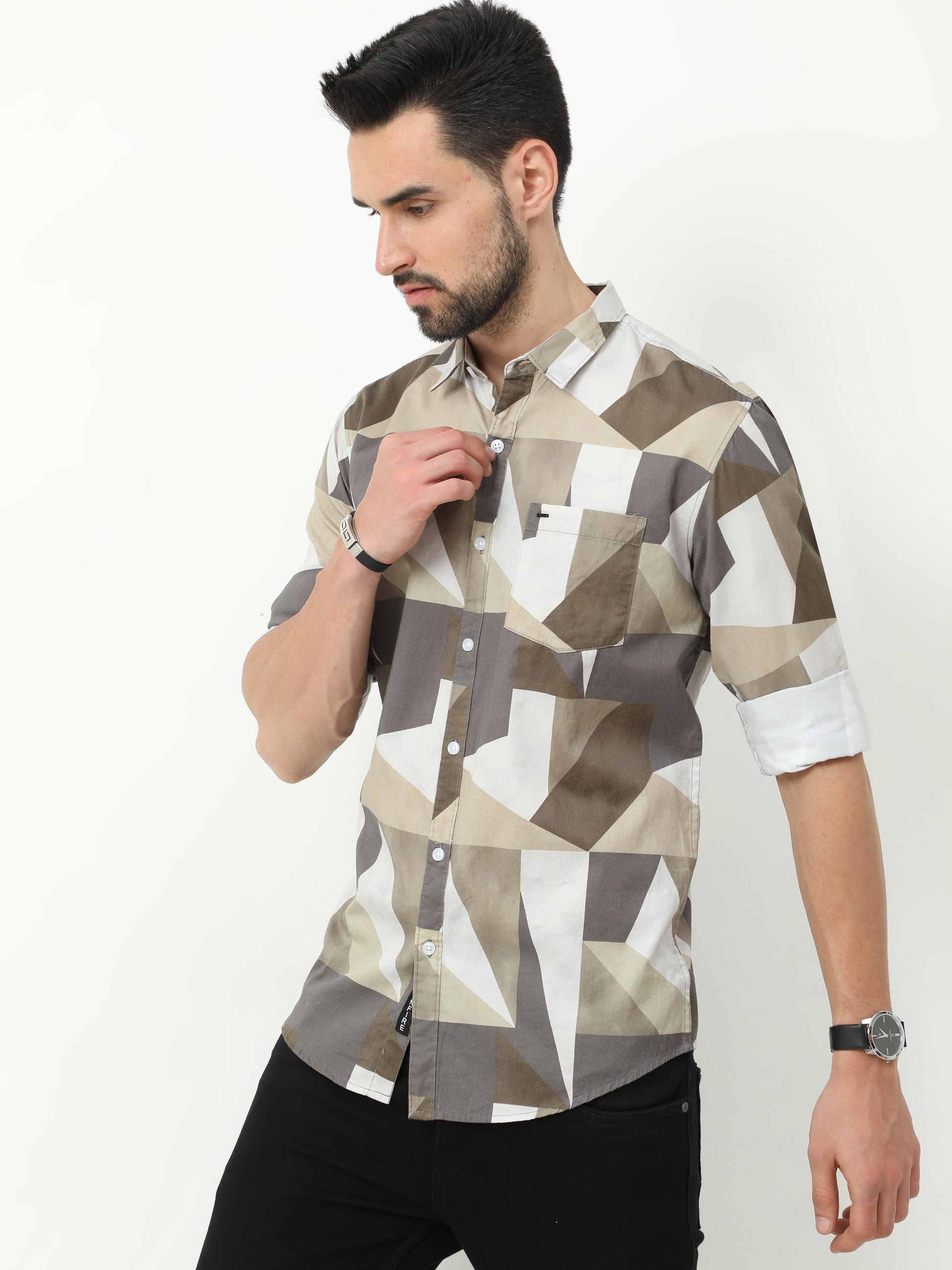 Onfire Digital Print Brown Shirt