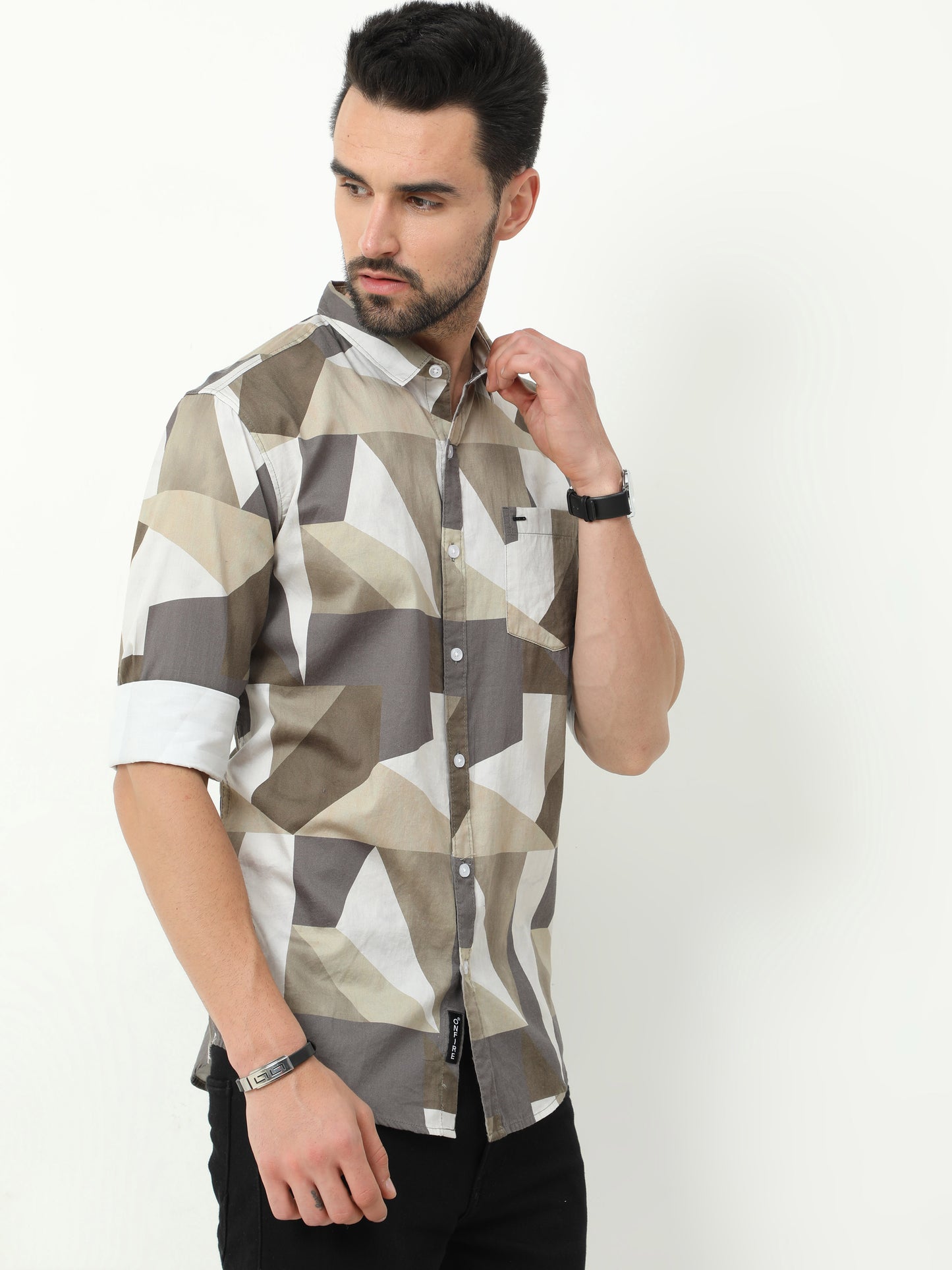 Onfire Digital Print Brown Shirt