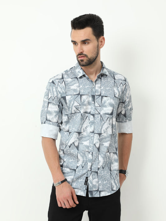 Onfire Abstract Digital Print Shirt - Grey