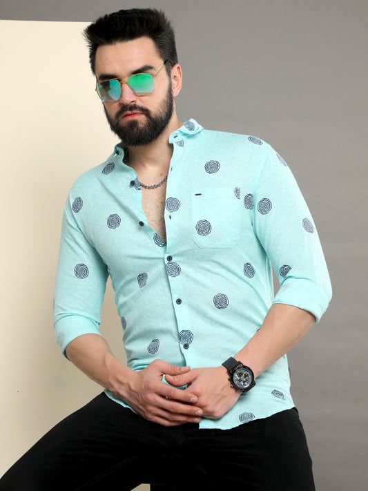 Onfire Linen Printed Shirt Sky Blue