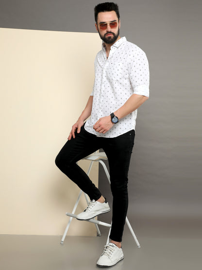 Onfire linen printed shirt white