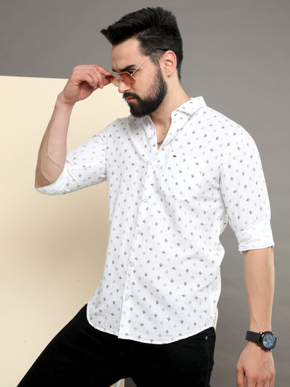 Onfire linen printed shirt white