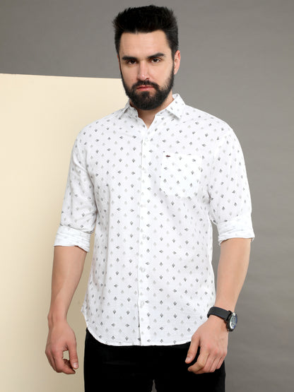 Onfire linen printed shirt white