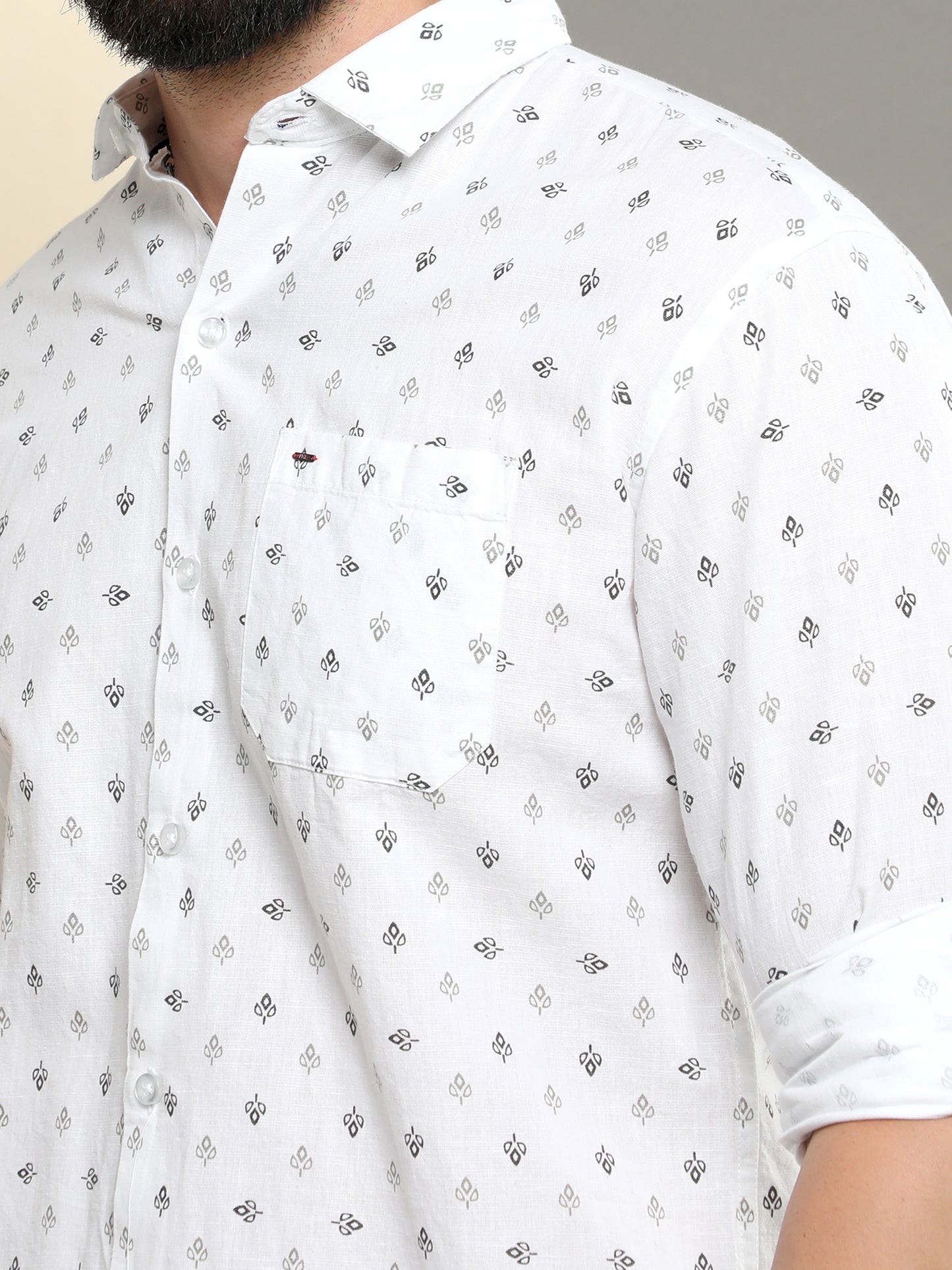 Onfire linen printed shirt white