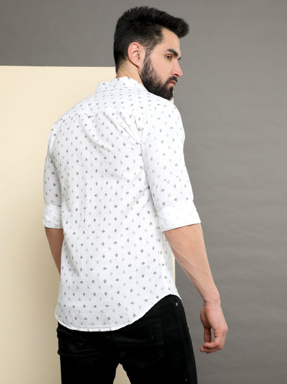 Onfire linen printed shirt white