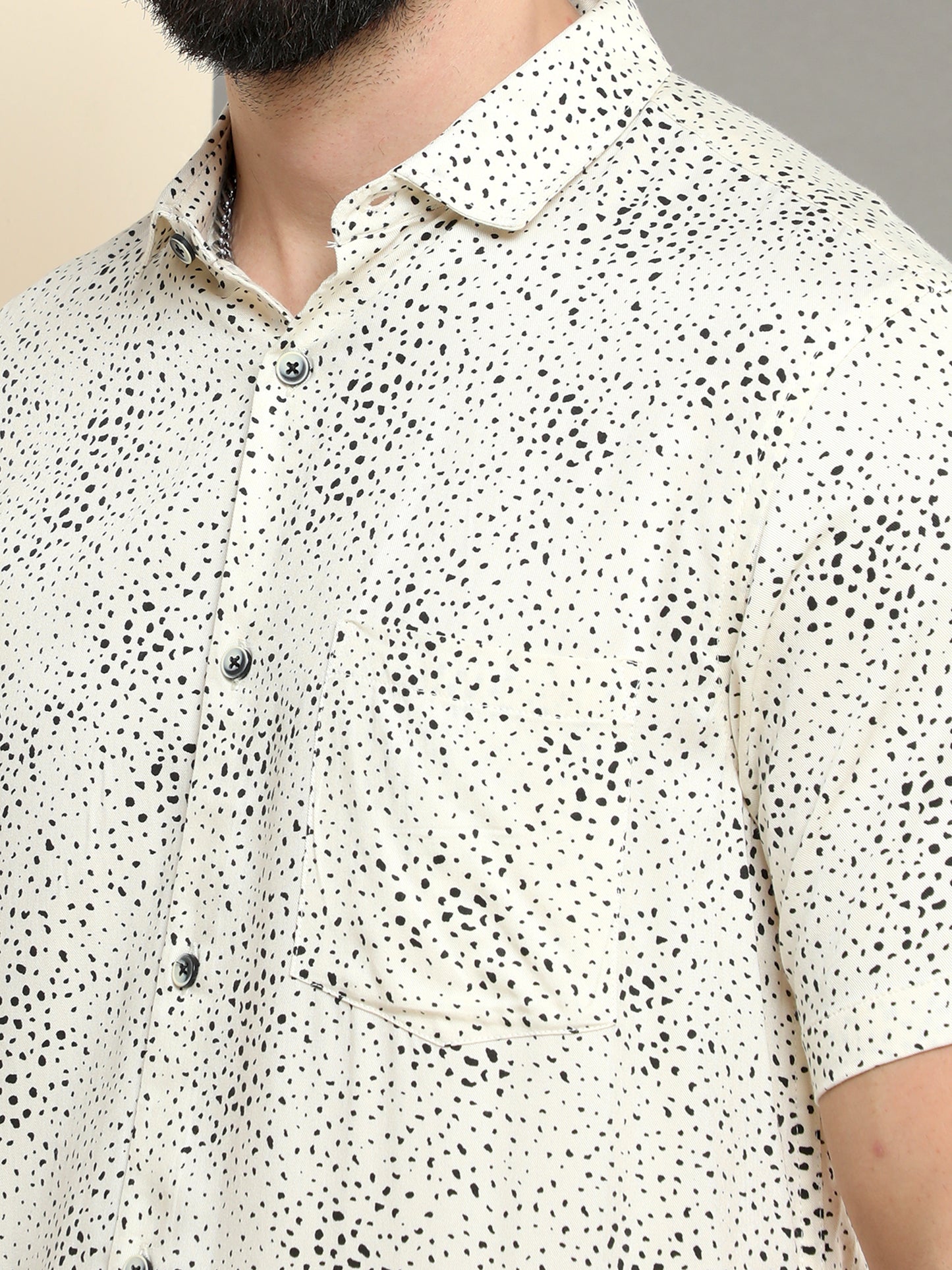 Onfire half sleeves floral print cream dot