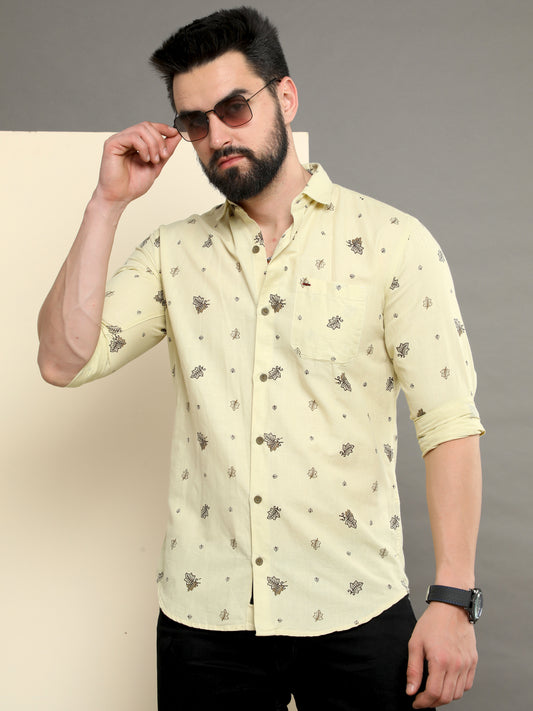 Onfire linen printed shirt cream