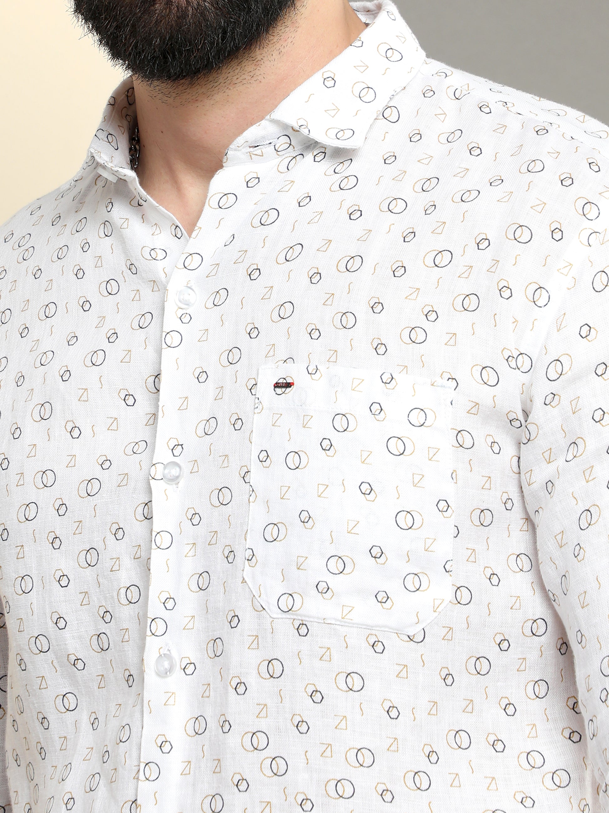 Onfire Raw Pure Linen Printed Shirt White