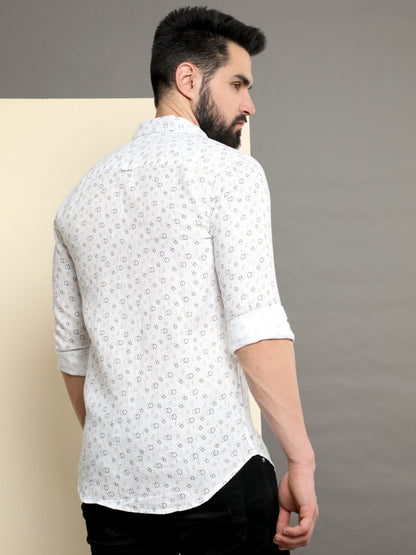 Onfire Raw Pure Linen Printed Shirt White