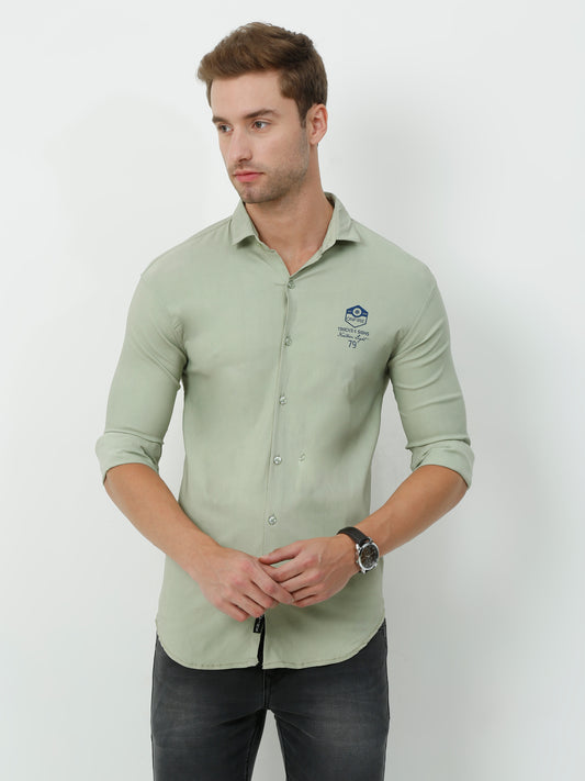 Onfire Plain Designer Pista Green Shirt