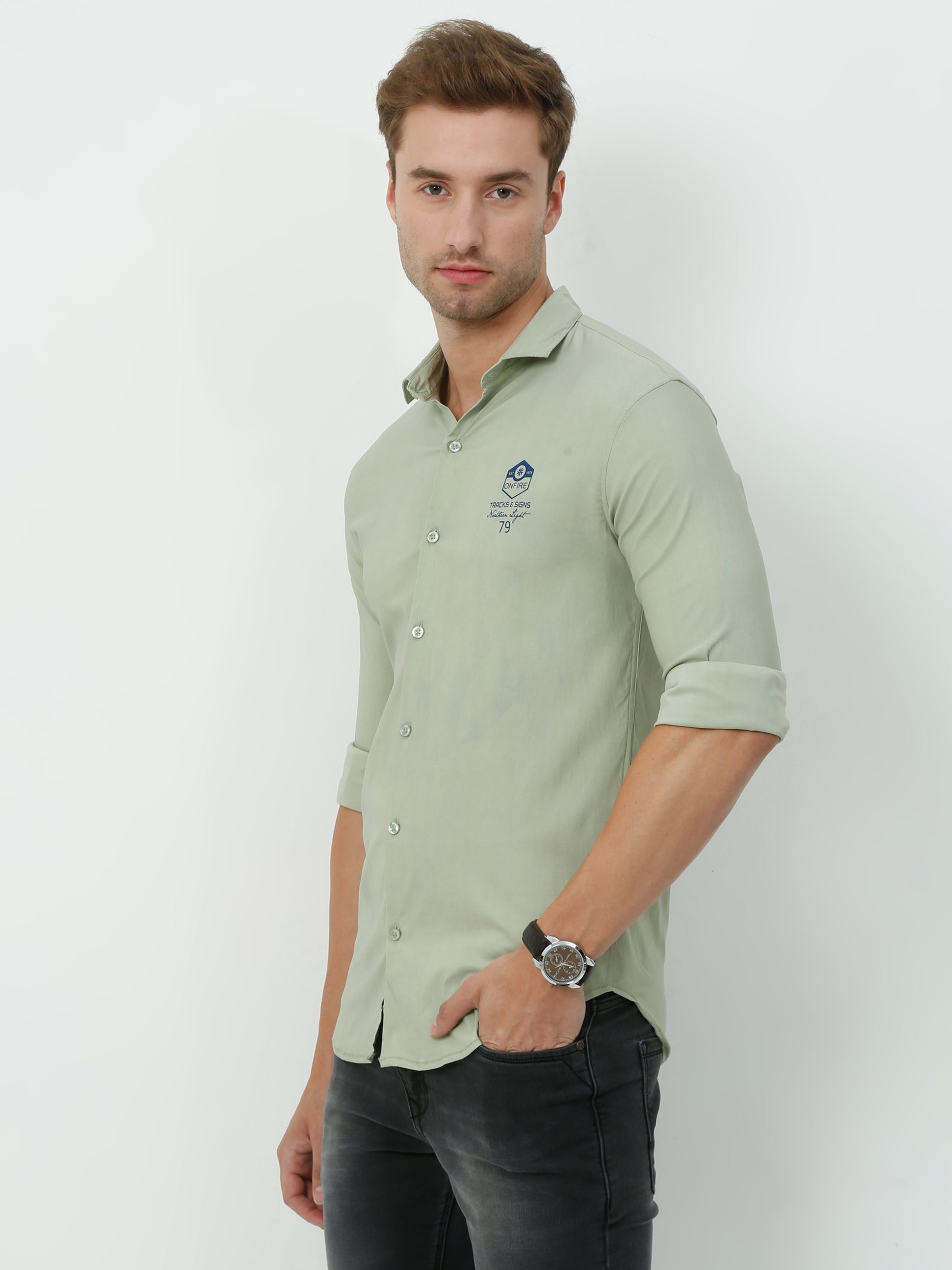 Onfire Plain Designer Pista Green Shirt