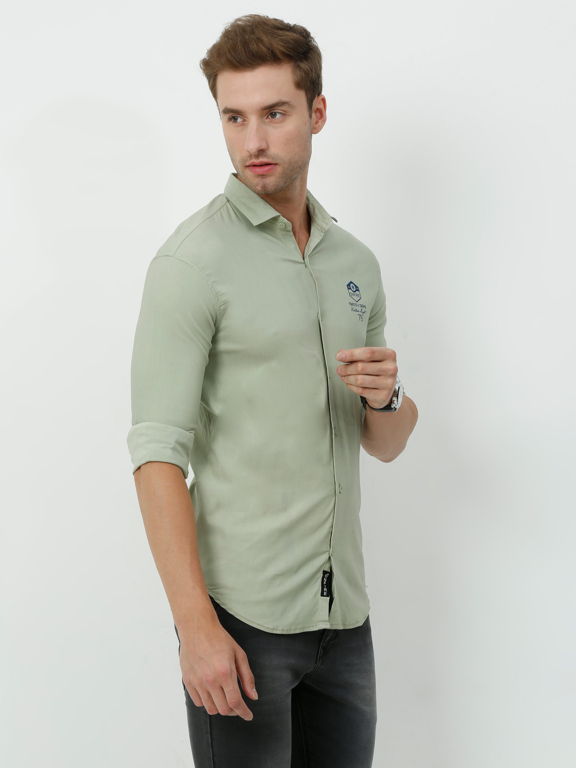 Onfire Plain Designer Pista Green Shirt